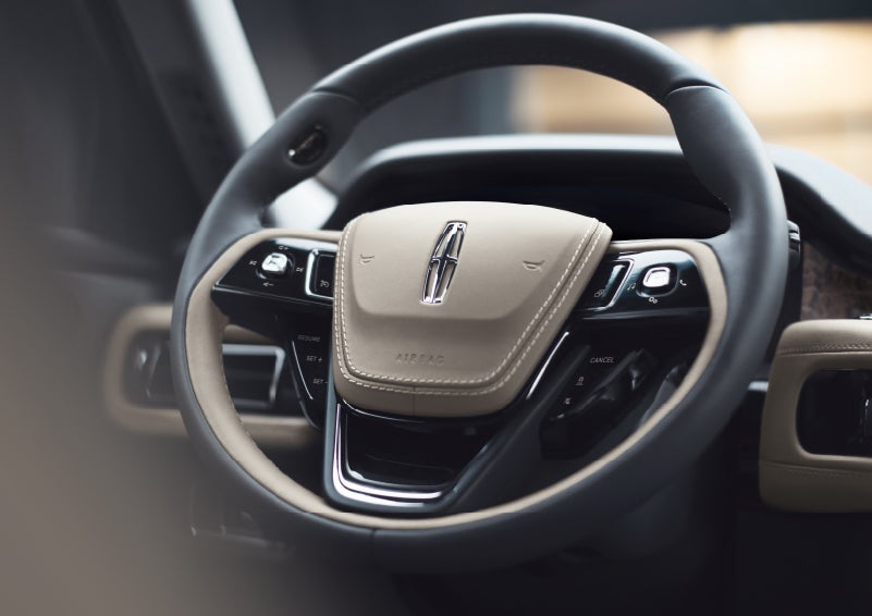 The intuitively placed controls of the steering wheel on a 2024 Lincoln Aviator® SUV | Lidtke Lincoln in Beaver Dam WI